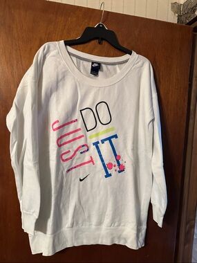 Nike White Misses Do Just It' Graphic Sweatshirt with Pink & Blue Accents